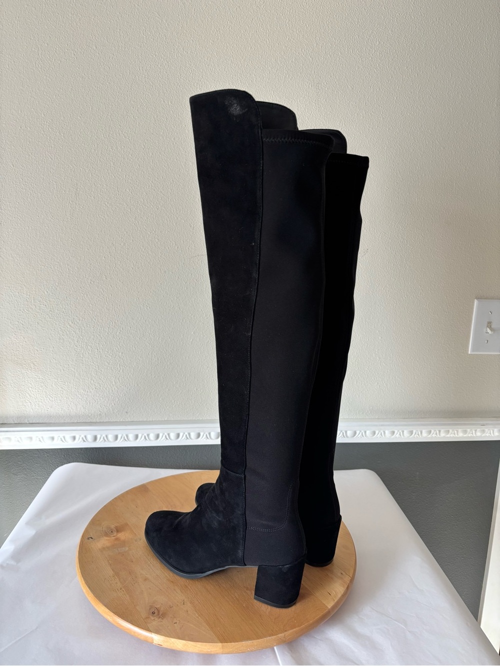 Stuart Weitzman 5050 Black Over-the-Knee Suede Stretch Boots Size 6